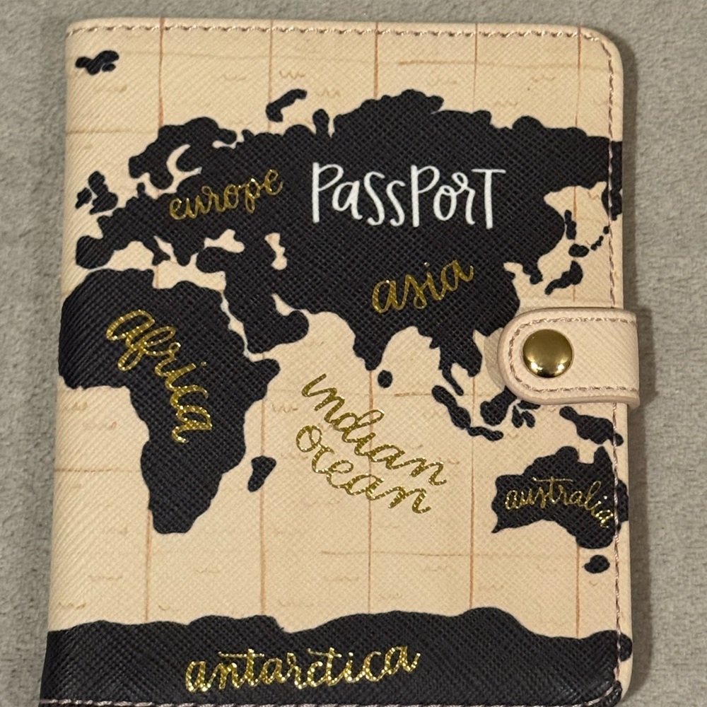 World Map Passport Holder - Black and Gold